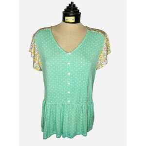 Matilda Jane Dream Chasers Free To‎ Be Top Floral Green Polka Dot Womens M Boho